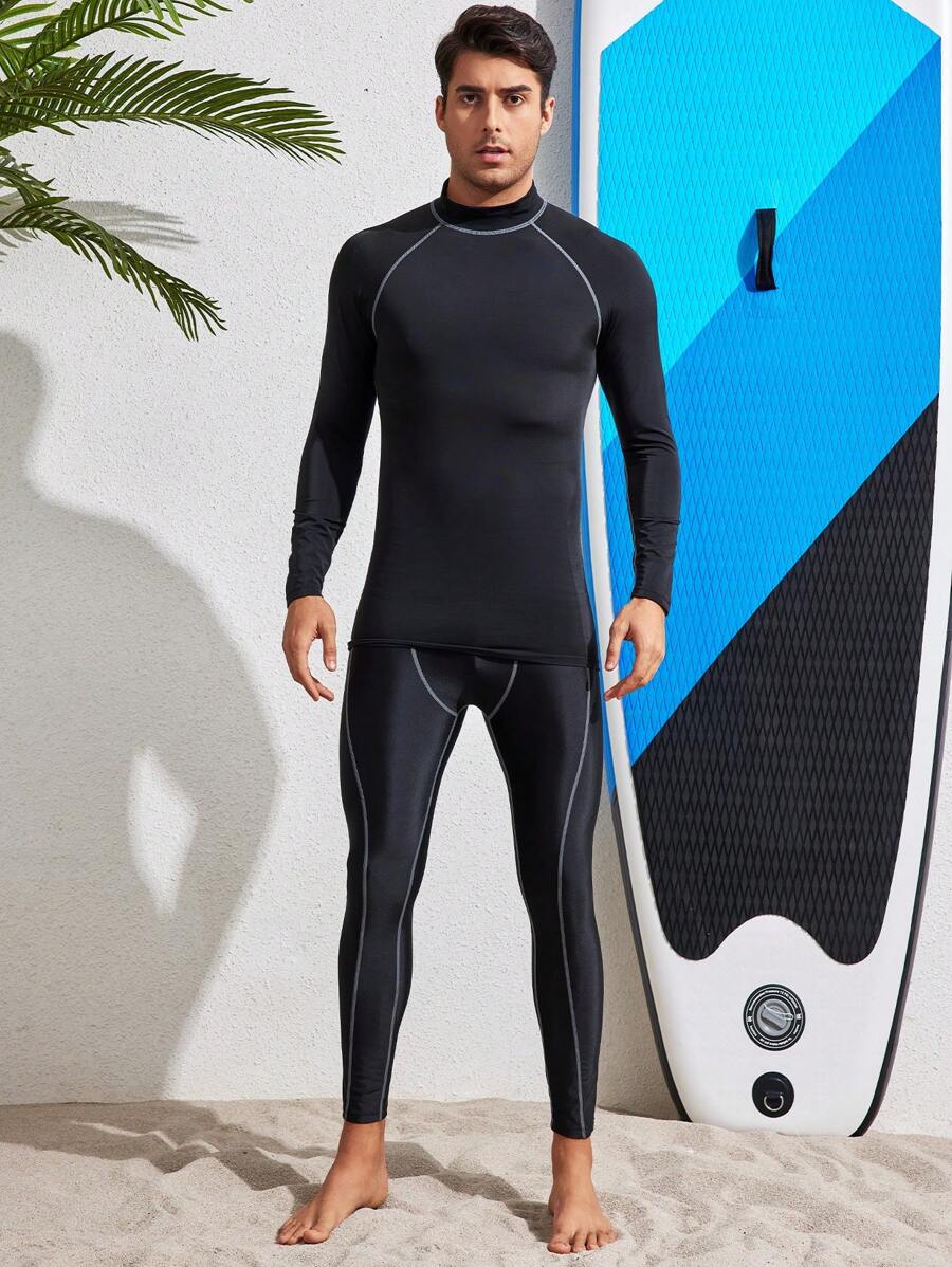 Ensemble de vêtements de compression pour sports nautiques respectueux de la peau, lisse. Style petit ami, haute élasticité, séchage rapide, manches longues et pantalon long. Vêtements de natation et sports nautiques