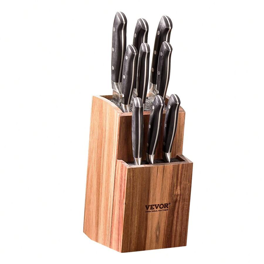 Universal Knife Holder, Acacia Wood Knife Block Without Knives, Two-Tier Knife Storage Stand With PP Brush, Extra Large Multifunctional Wooden Knife Organizer, Knife Rack For Kitchen Counter
