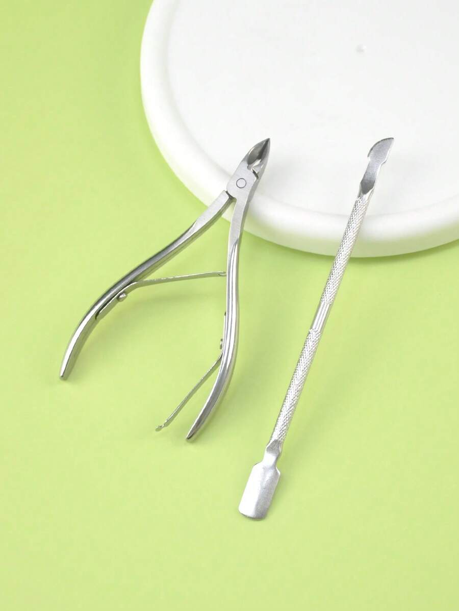 2pcs/Set Stainless Steel Dead Skin Cuticle Clippers And Pusher Nail Art Tool Set