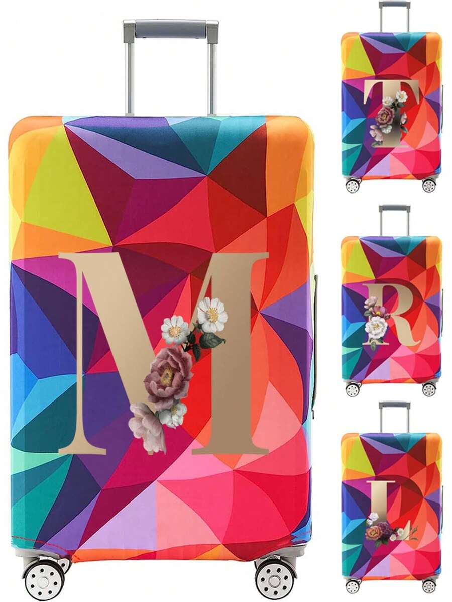 18-32Inch Luggage Cover Elastic Suitcase Cover For 18 To 32 Inch Travel Case Cover Luggage Dazzling Geometry Pattern Name Initials Letter Pattern Pattern Anti-Scratch Protector Case Protector Cover Travel Suitcase Cover Protective Cover Dustproof Cover Trolley Case Luggage Dust Cover Travel Accessories Bag For School School Accessories School Stuff