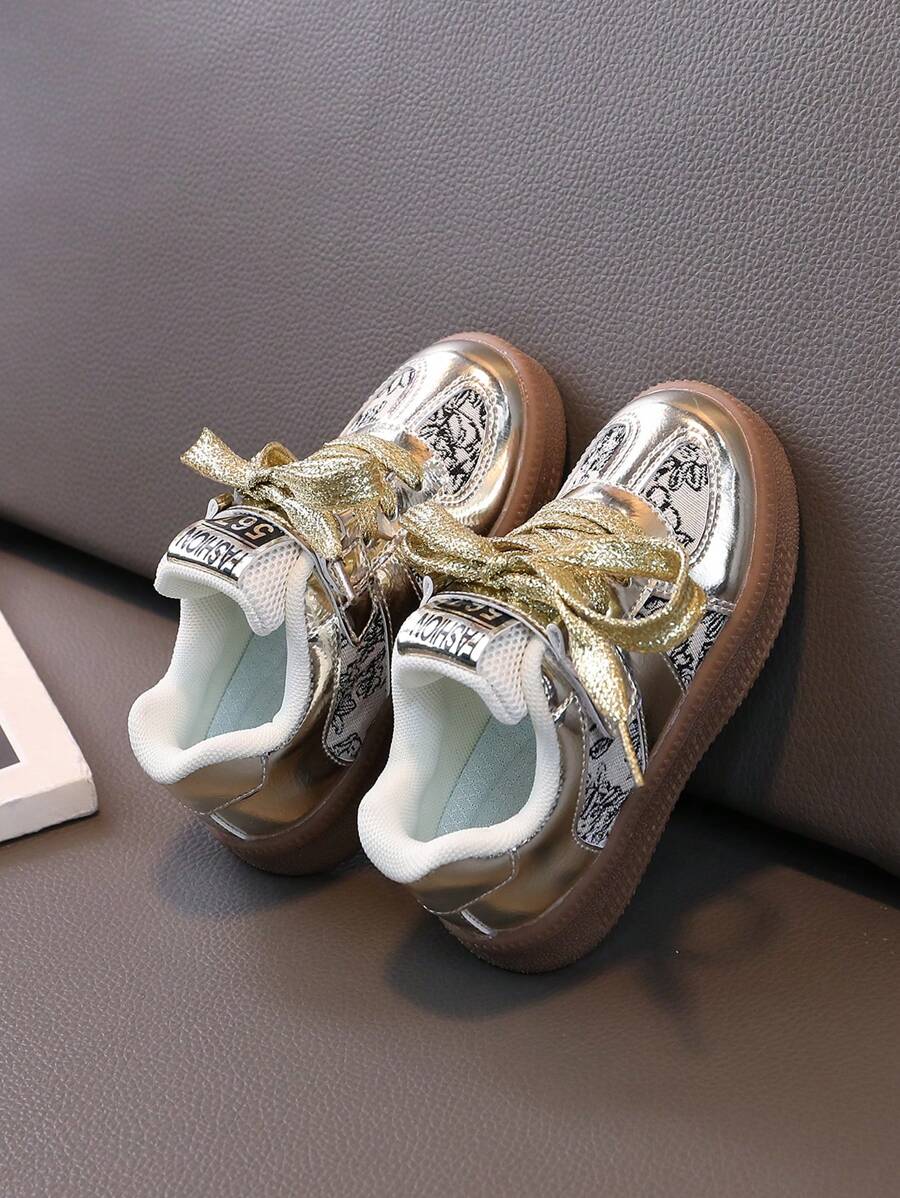 1pair Children's Athletic Shoes With PU Upper, Anti-Slip Outsole And Hook And Loop Closure