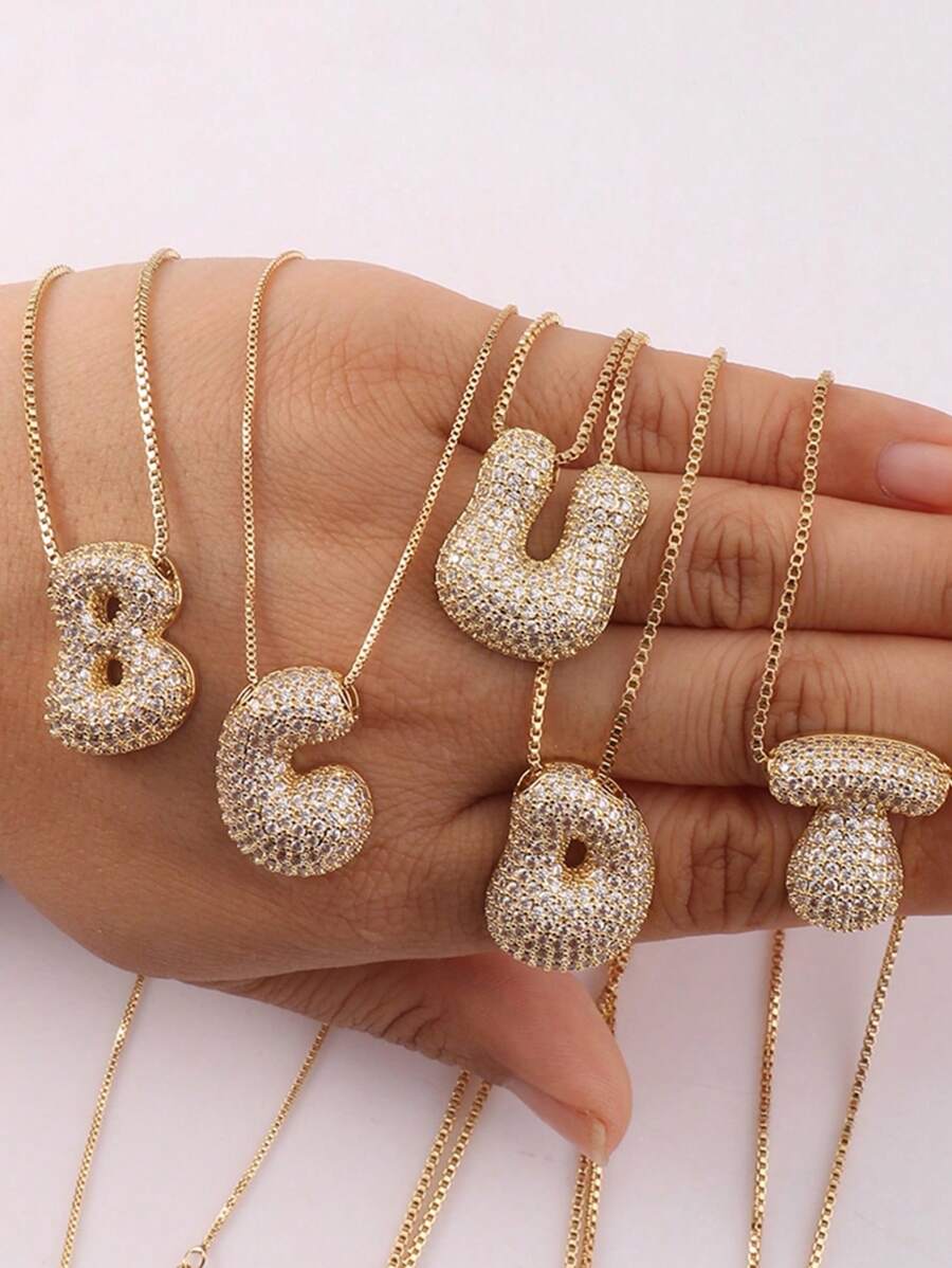 MECYLIFE 1pc Personalized Plump 3D Alphabet Pendant With Stainless Steel Snake Chain Women's New Fashion Asymmetrical Letter Necklace