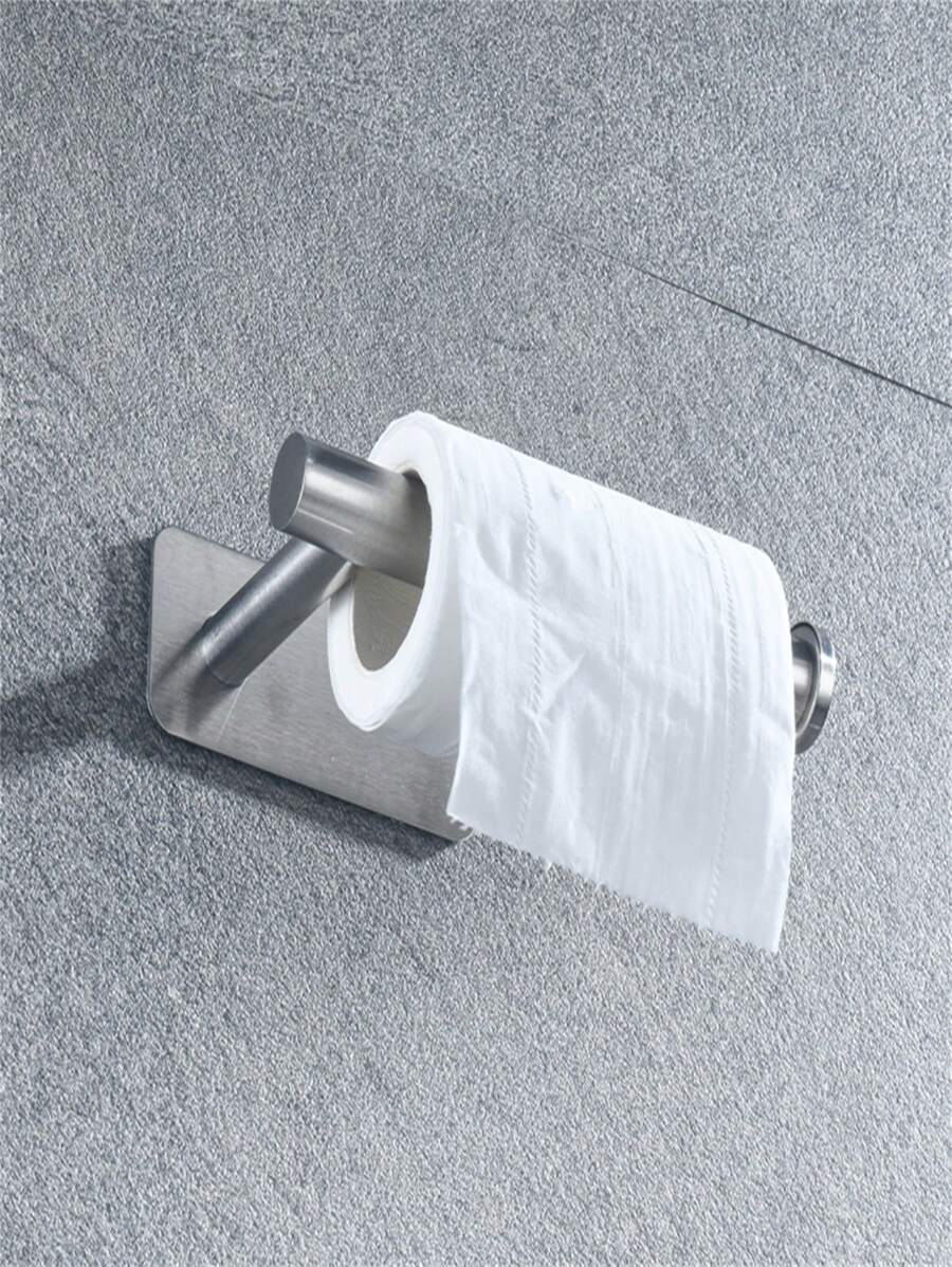 1 pieza Porta pañuelos de acero inoxidable plateado, soporte moderno y sólido para toallas de papel para cocina y baño, estante de almacenamiento sin taladro para sombreros y ropa