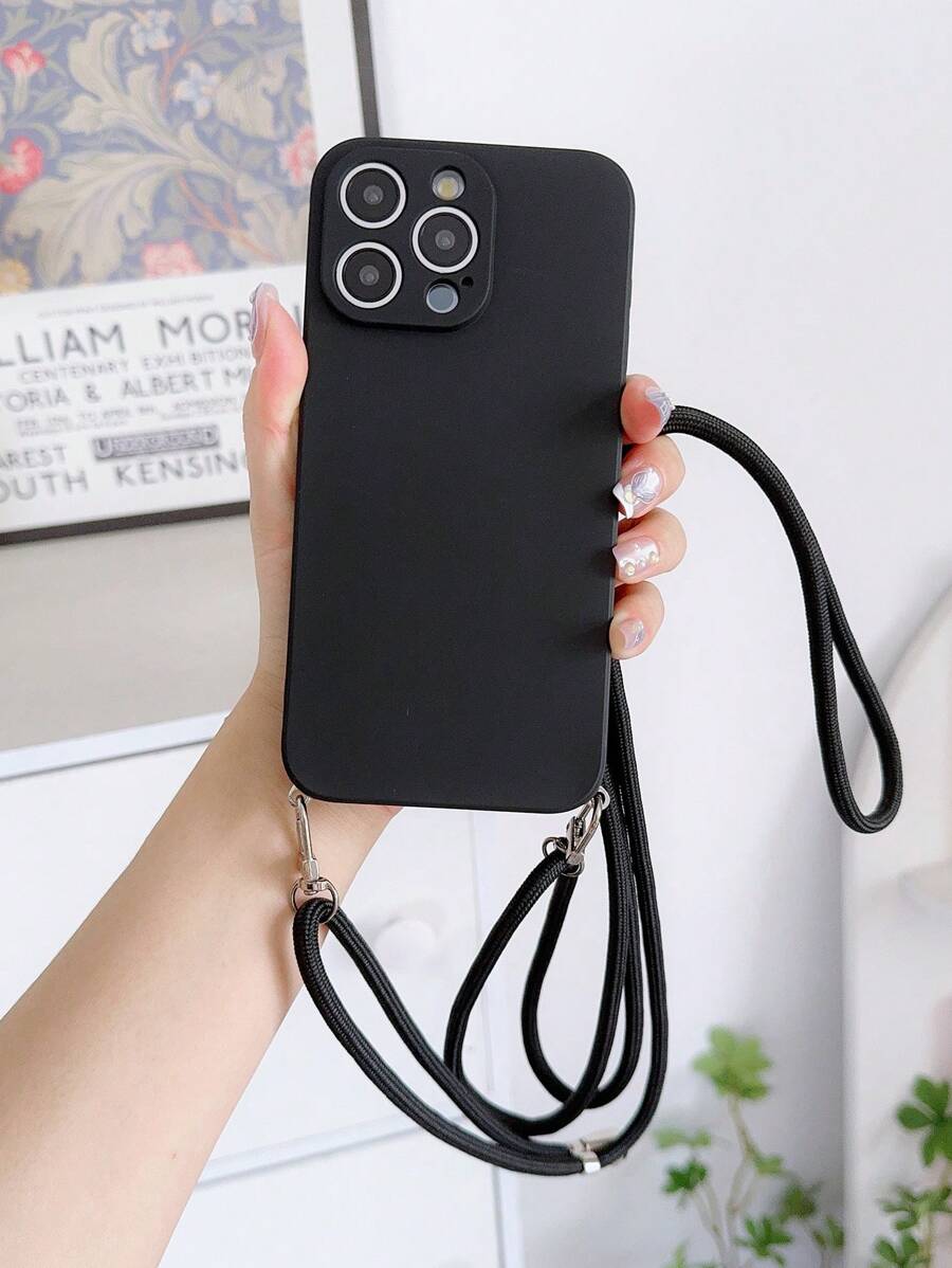 Funda de teléfono sólida con cordón compatible con iPhone 15/15 Pro, con colgante para teléfono