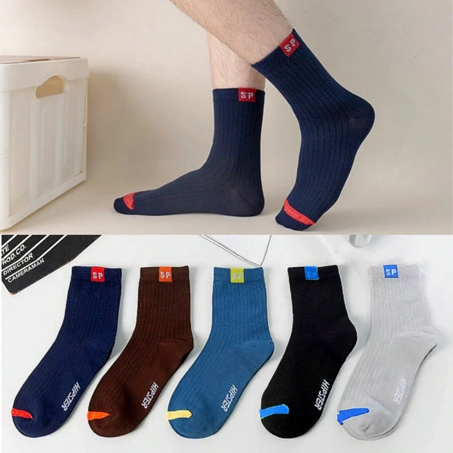Sports Outdoor 5 Pairs Of Men's Mid-Tube Socks, Leisure Breathable Sports Socks, Business Socks, Sweat Absorption Deodorant, Suitable For Outdoor Sports, Home Leisure.
