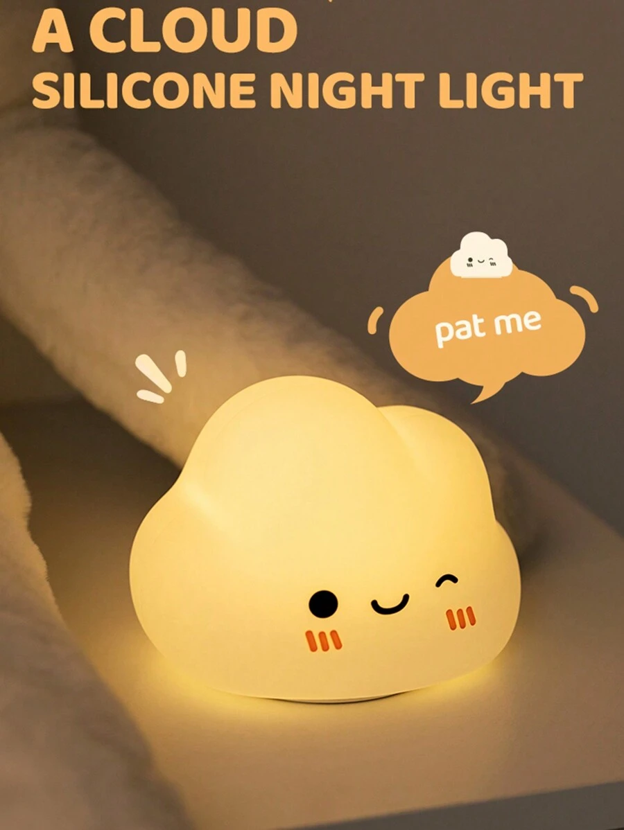 1 pieza Bonita luz de noche LED de silicona en forma de nube para la mesilla de noche, lámpara de ambiente, compañero de sueño para bebé, luz nocturna para enfermería, relajante y cálida luz suave, fácil de usar, toque para encender, material de silicona suave