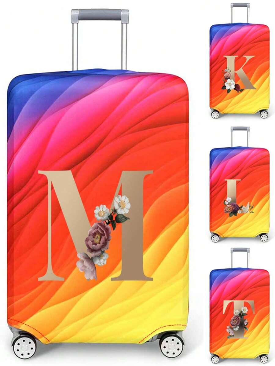 Cubierta para equipaje de 18 a 32 pulgadas con estampado geométrico deslumbrante y patrón de letras e iniciales, protector elástico antirrayas y antipolvo para caso de viaje, accesorio de viaje
