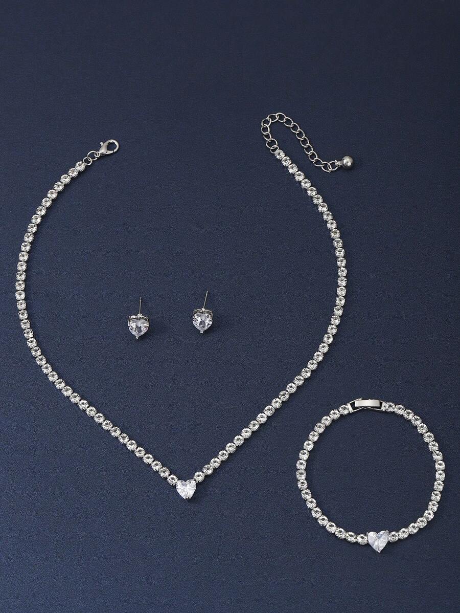 3pcs Copper Heart Claw Chain Set, Suitable For Daily Wear, Jewelry Set Valentines,Mom,Mother,Mother's Day,Gift