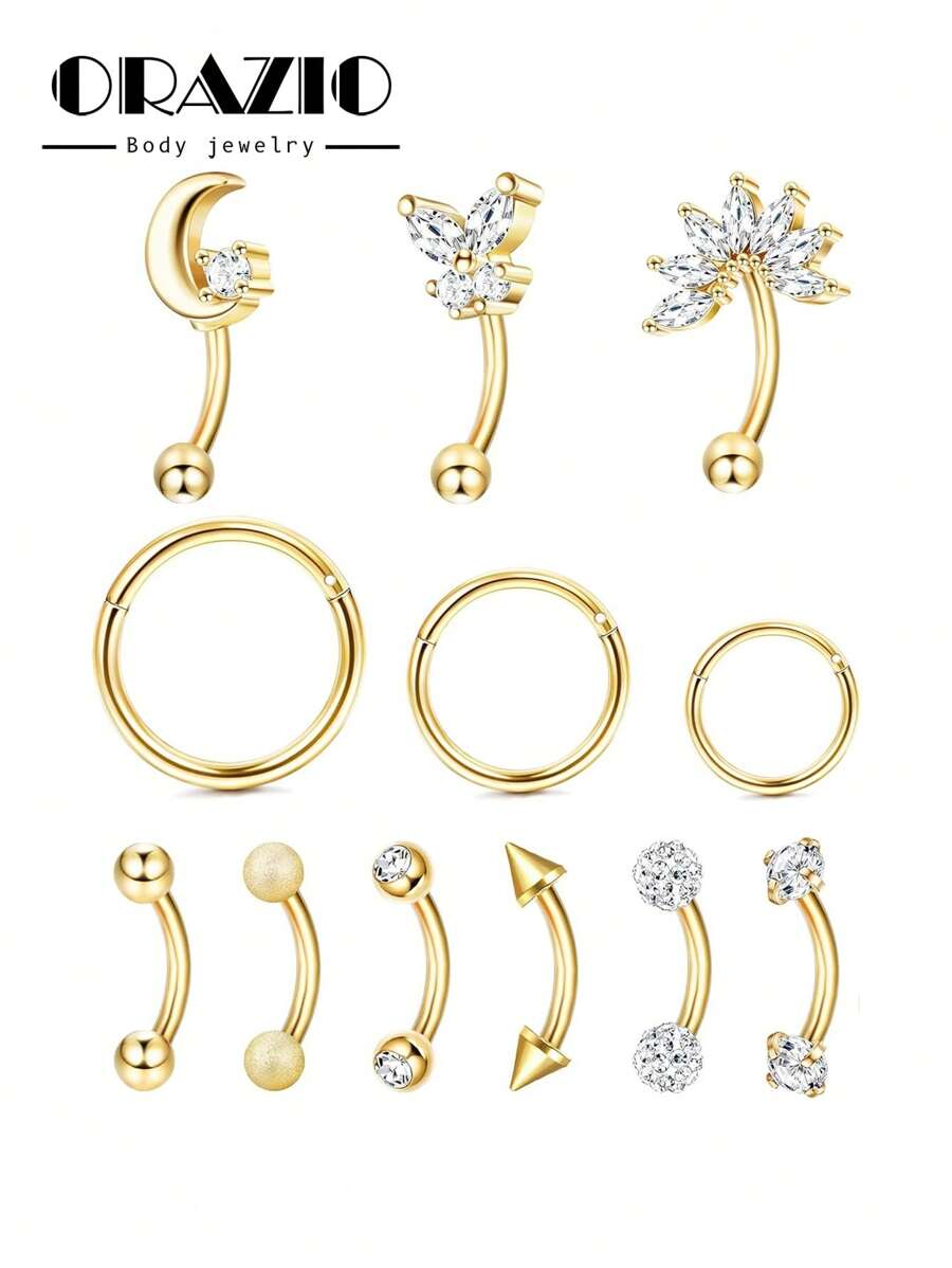 ORAZIO 1 Pieza Piercing de 16G para Rook, Anillos de Ceja, Piercing de Acero Inoxidable para Labio, Aros de Cartílago para Rook, Daith, Pendientes Trágus, Barra Curva con CZ para Perforación Corporal