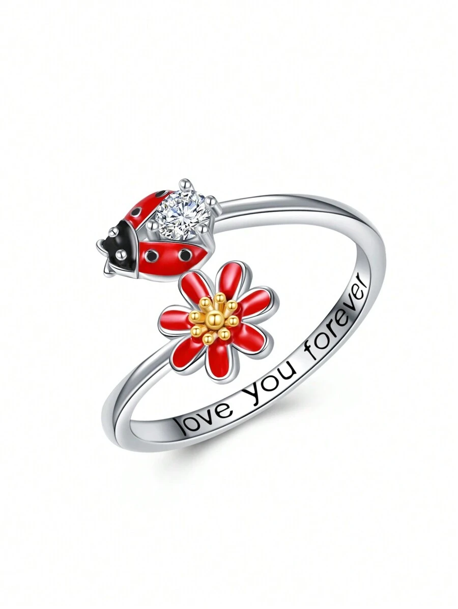 1pc S925 Silver Colorful Ladybug Suitable For Daily Wear By Women