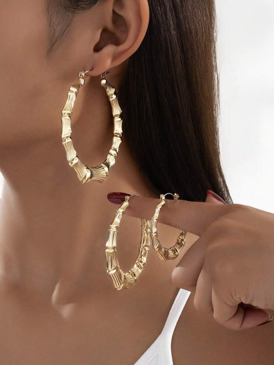 3 paires Boucles d'oreilles jointes en bambou rondes, modernes, simples et à motifs pour femmes