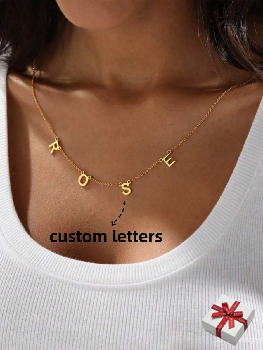 Collar personalizado con nombre de acero inoxidable, joya de gargantilla con inicial monograma hecha a mano, regalo de Navidad/Día de San Valentín para ella