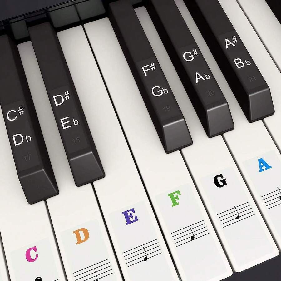 1 pièce Stickers de clavier de piano pour 88/76/61/49/44/36 touches, Gros stickers de lettres colorées et audacieux pour piano, Stickers de notes de clavier de piano transparents et amovibles, Petit piano, Tambours, Claviers de piano, Piano, Clavier de piano, Clavier