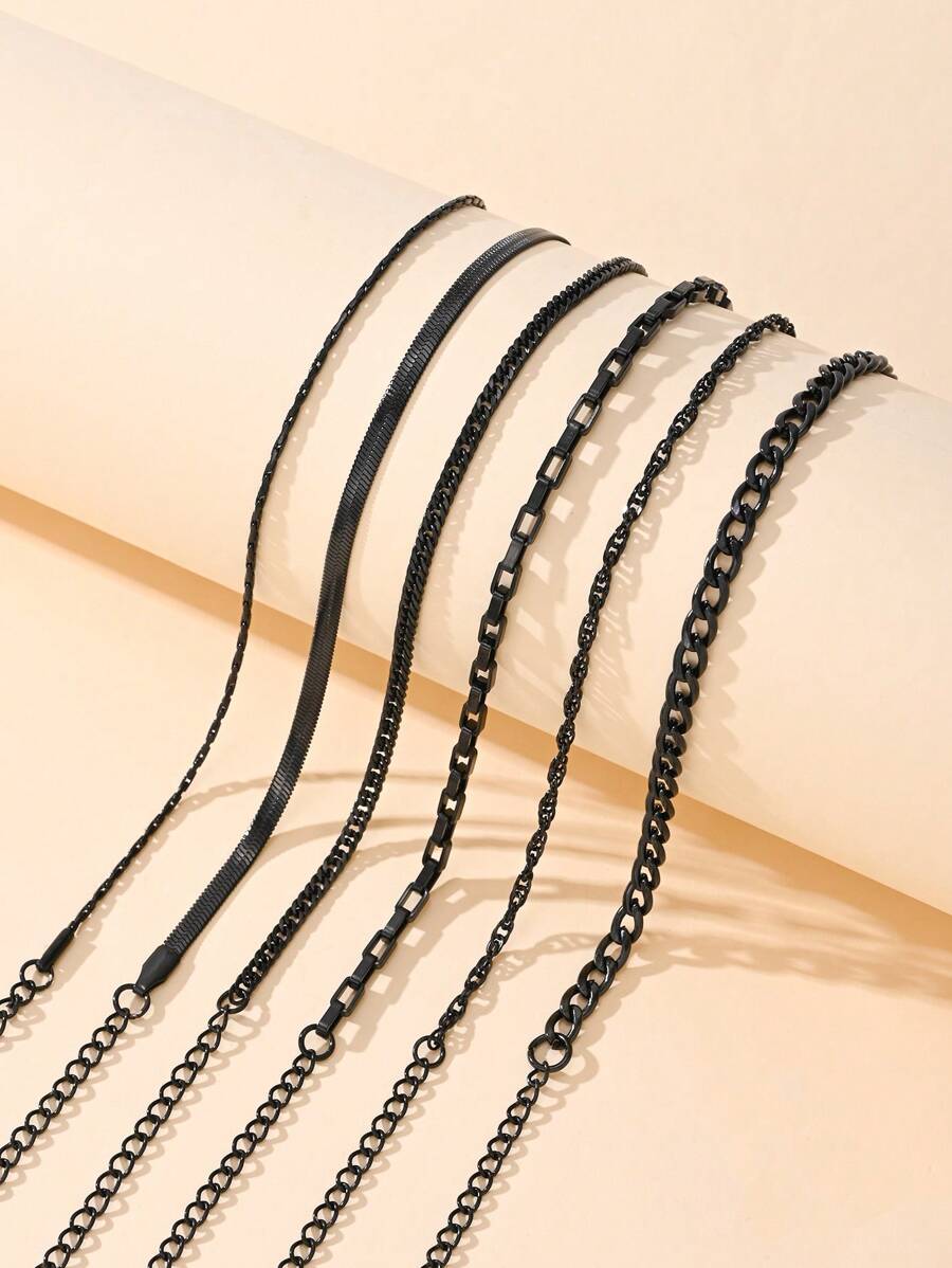 6pcs Stainless Steel Simple Geometric Decor Women's Daily Anklet