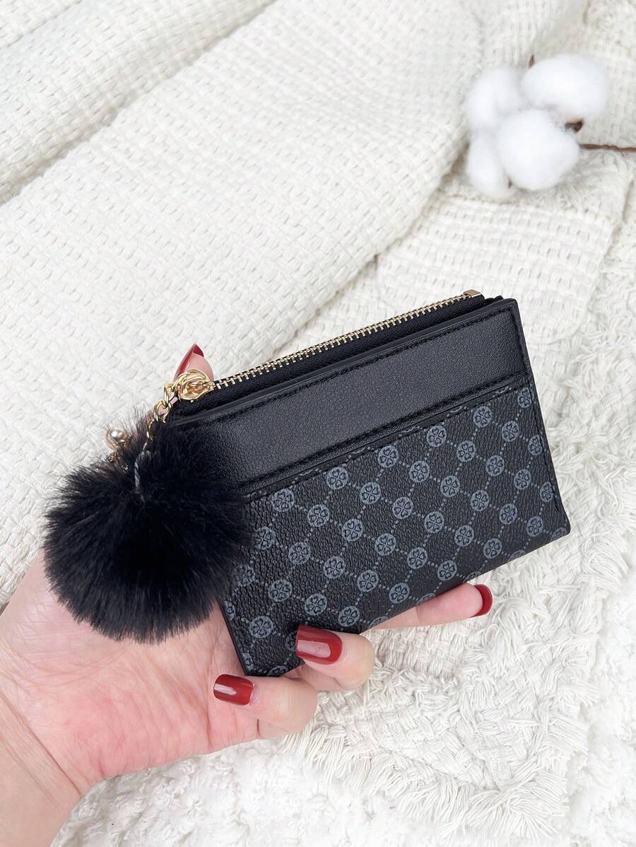 Hairball Wallet Detail Fold Over Pocket Wallet Small Bifold Slim Women Wallet Lightweight Portable Credit Card Key Case Short Wallet Cute Modern Fashion For Birthday Gift Christmas Anniversary Women Girls Lady Business For Anniversary For Christmas On Valentine Day For Birthday Gift For Couple For Girls For Lady For Female Bag School Supplies For School Dorm Room & Back To School For Women Wallet Purse Wallet Small Wallet