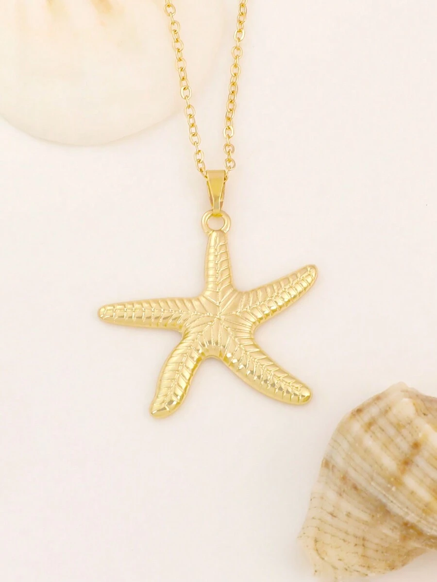 1 st. Modieuze metalen zeester sleutelbeenketting, oceaan-thema vakantie spelen ster hanger ketting, populaire Europese en Amerikaanse stijl dames dagelijkse accessoires