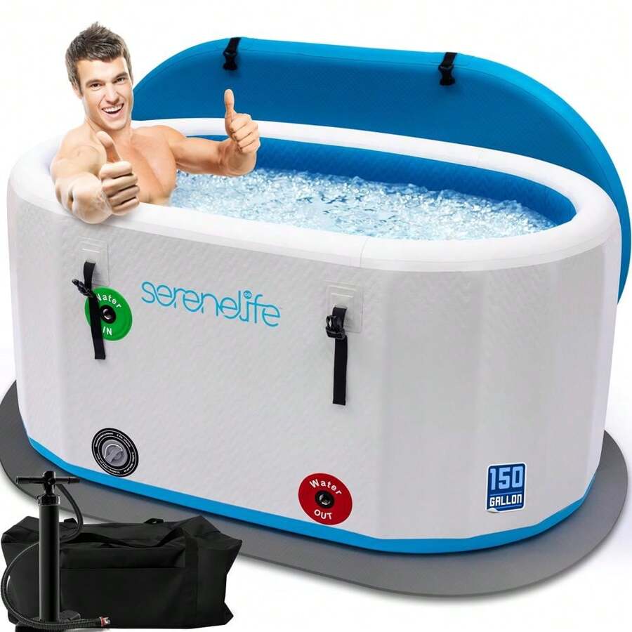 SERENELIFE Serenelife Inflatable Insulated Cold Plunge Tub - Ice Bath Tub With Lid, Cold Plunge Therapy Recovery Pod For Athletes, Oversized And Spacious Design, For One Person Only (Black)