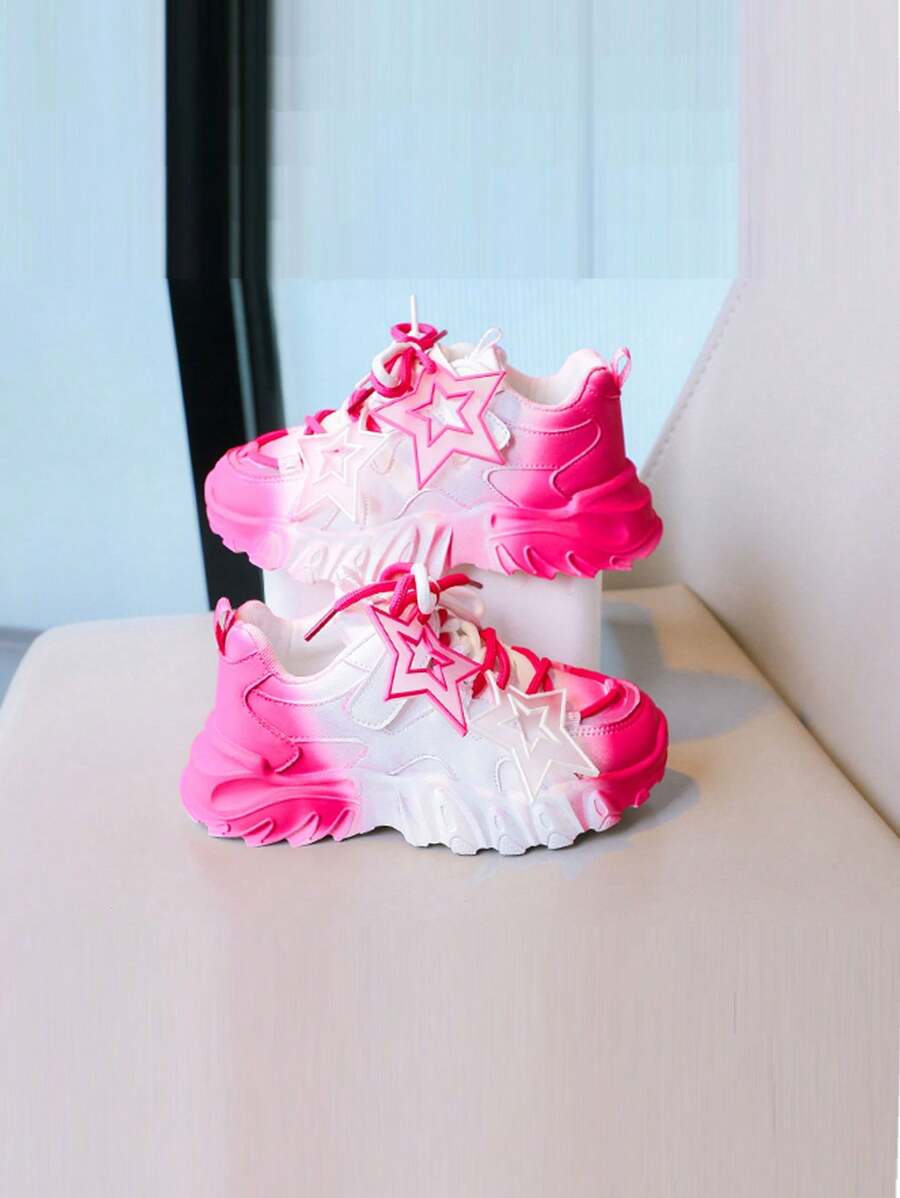 Unisex Kids' Fashionable & Cute Star Pattern Low Top Sneakers With Ombre Design, Durable & Non-Slip, All Seasons