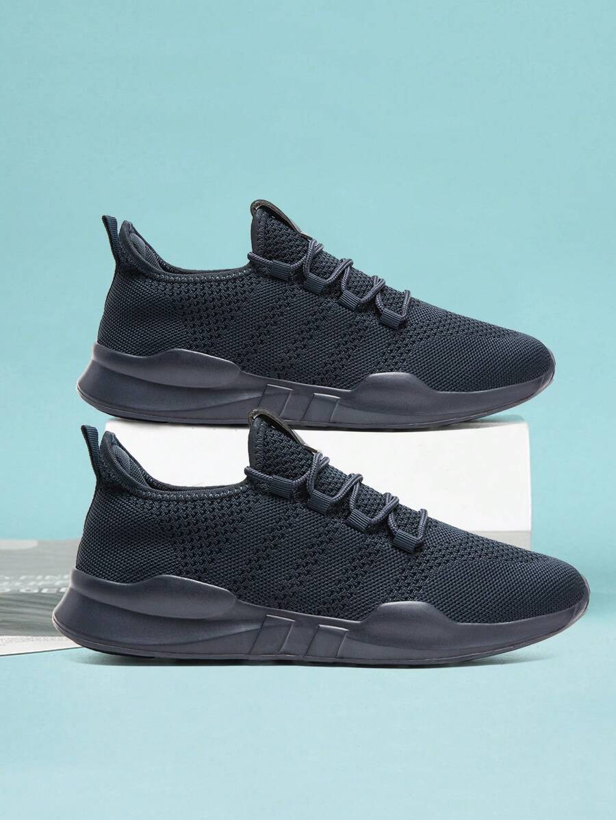 Men's Minimalist Sneakers Non Slip Sports Shoes Lace Up Walking Shoes Comfortable And Breathable Running Shoes Lightweight Sneakers Fashionable Road Running Shoes Dark_Blue