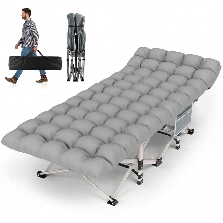 New 28In Folding Camping Cot For Adult, Pearl Cotton Pad Portable Sleeping Cot With Mattress, Outdoor Heavy Duty Cot Bed For Camp With Carry Bag For Home, Office, Camp, Travel, Vacation(Max Loading 500lbs)