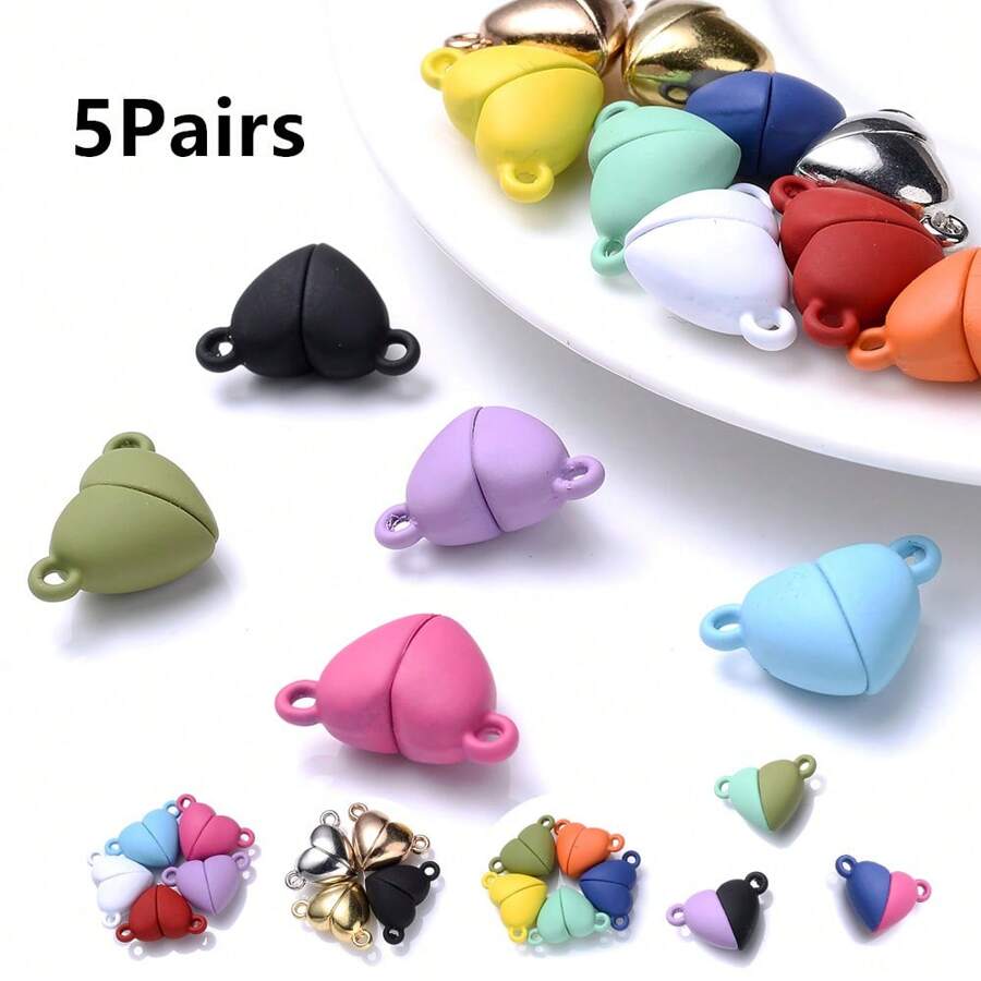 5 pares de cierres magnéticos con forma de corazón de color negro y blanco para hacer pulseras y collares bricolaje, para el Día de San Valentín