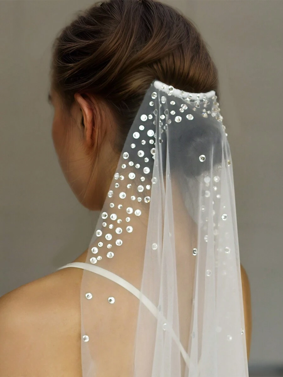 1 Stück weißer Strass Brautschleier, luxuriöser Kathedralenschleier mit Kamm, 3m langer Schleppenschleier Braut Kopfschmuck