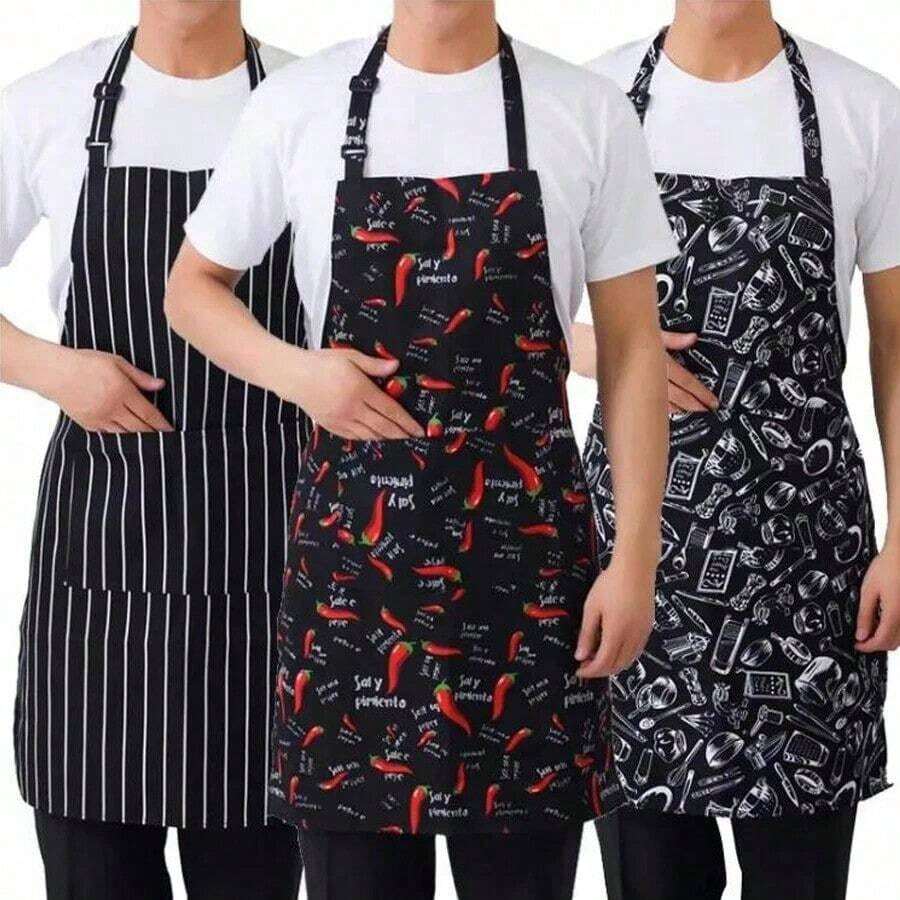1 pièce Tablier ajustable pour adulte, tablier de chef rayé pour restaurant, camping extérieur, pique-nique, utilisation en cuisine (les motifs imprimés peuvent varier, style de boucle aléatoire), cuisine, salle de bain, maison, fournisseurs de produits ménagers