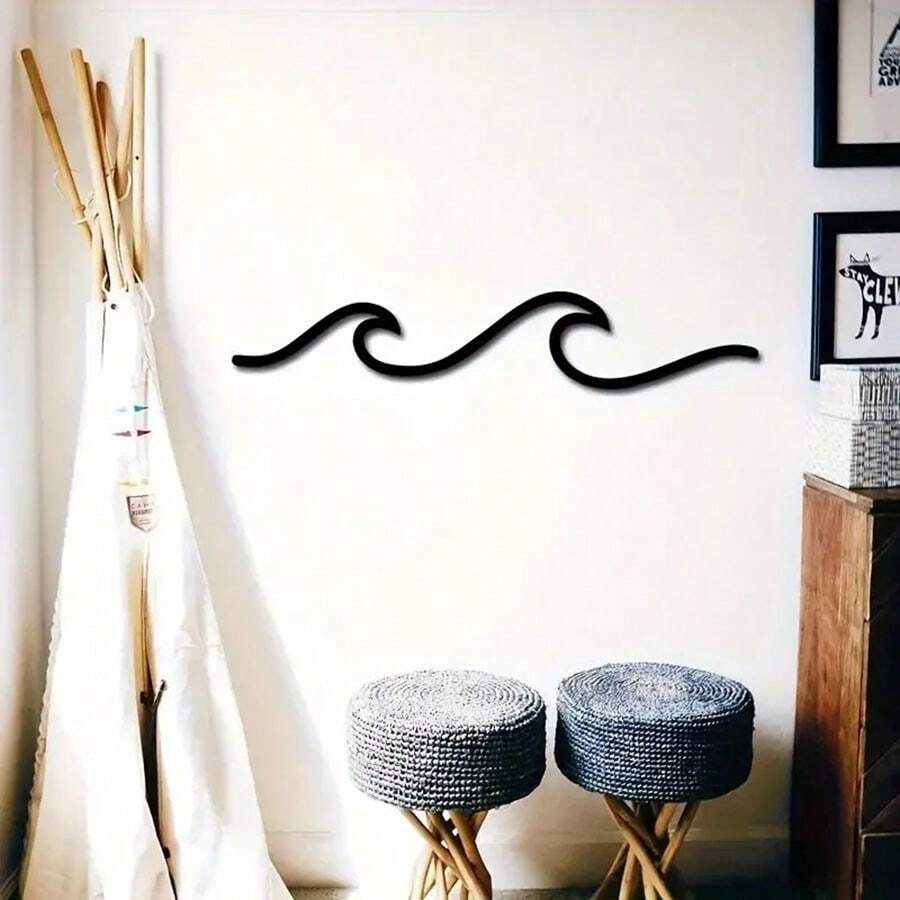 1 szt. Żelazna grafika Ocean Wave Line Art Metalowa ściana do montażu, prosta czarna naklejka dekoracyjna Sea Lover Art Wall Sign, salon sypialnia domowa dekoracja ścienna, prezent