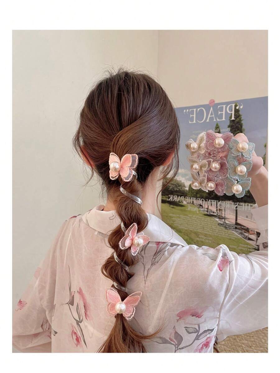 1 Pc Summer Butterfly Orchid Spiral Hair Tie, Perfect For Beach Vacation And Party, Sweet And Elegant Hair Accessory Pink Accessories Ponytail Holders Hair Elastics Hair Rubber Bands Scrunchies Hair Rope Elastic Hair Tie, Hair Bobbles