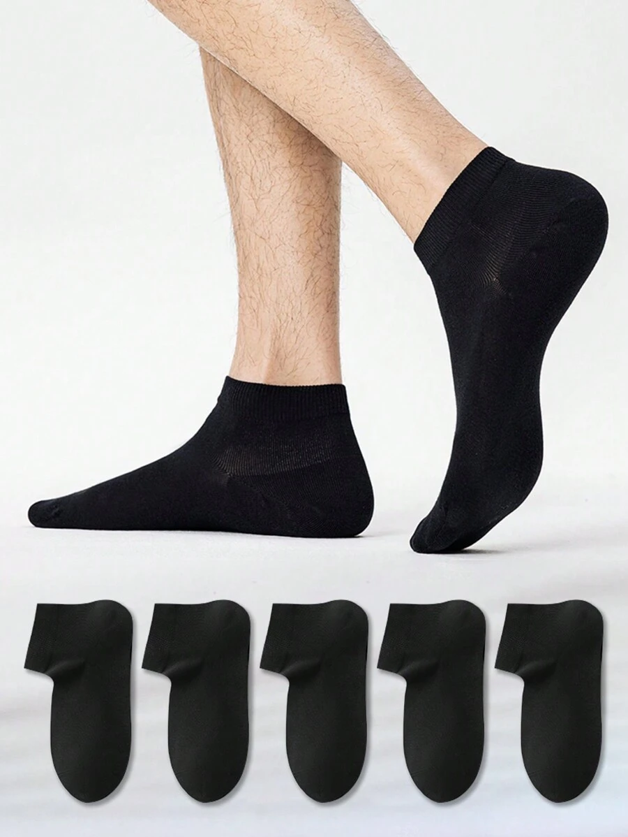 5 Pairs Men's Black Comfortable Breathable Moisture Wicking Athletic & Business Ankle Socks