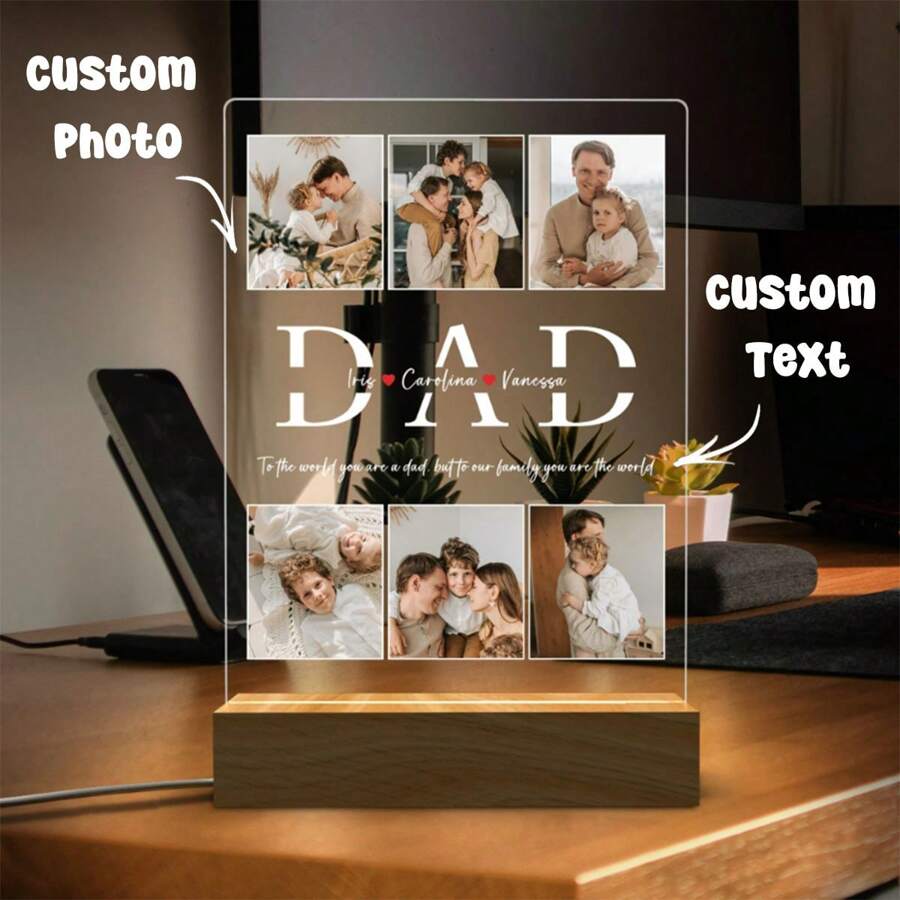A Personalized Collage Photo LED Night Light, Custom Acrylic Night Light With Photo And Text For Dad, Customized Photo Lamp, Personalized Photo Collage LED Light, Personalized Photo Collage Gift, Bedroom Night Light, Birthday Gift, Father's Day Gift, Unique Wedding Gift, Anniversary Gift, Gift For Him/Boyfriend/Husband. Upload A Photo To Customize A Personalized Birthday Gift, Commemorative Item, Or Celebrate A Special Moment.