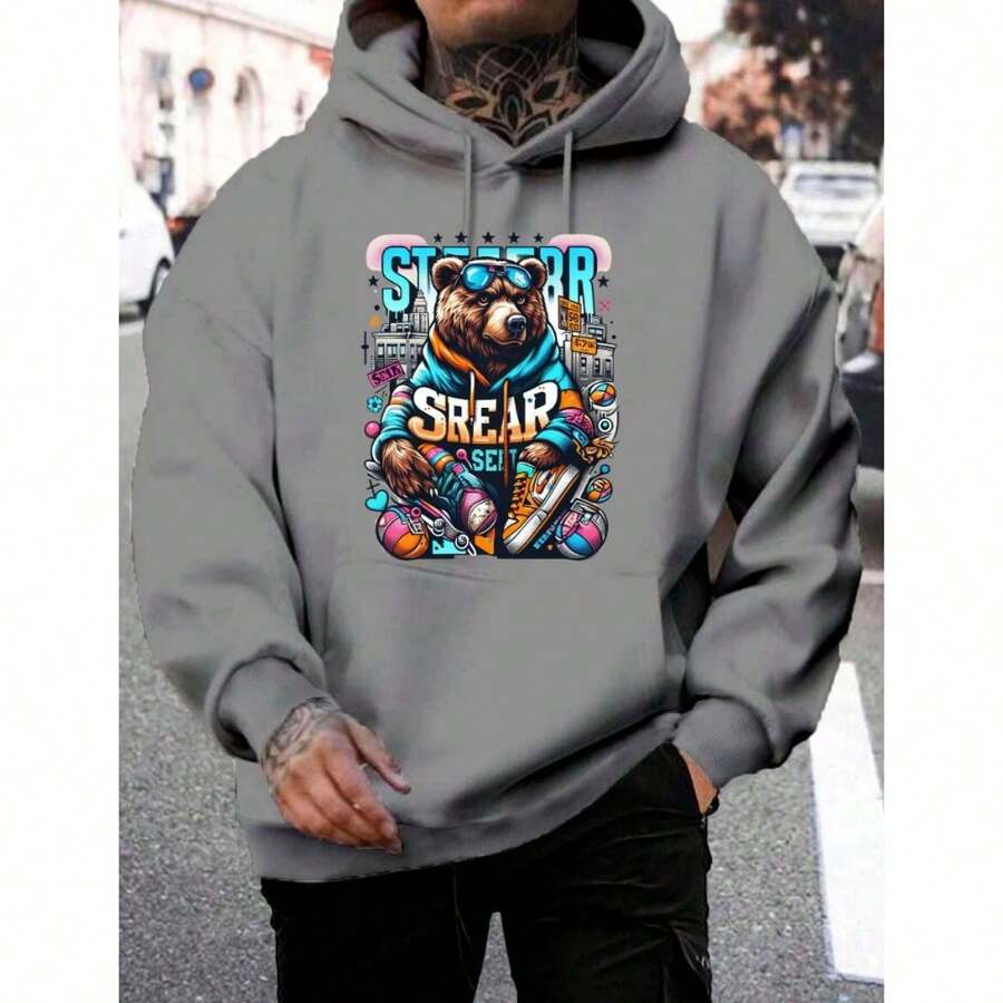 Moletom Canguru Urso Street Com Capuz E Bolso Casaco Masculino Feminino Flanelado Unissex Inverno Frio Algodão Blusa