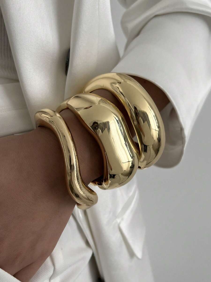 1 Stück übertriebener, modischer, minimalistischer asymmetrischer Metall-Geometrie-Manschetten-Armreif mit mehreren Elementen, multifunktionales und personalisiertes Design mit breit dehnbarem elastischem offenen Armreif, geeignet für Frauen im Alltag, Partys, Ferien, als Geschenk - Gold- und Silberfarbe