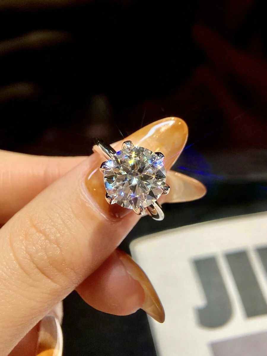 1pc 5 Carat 6 Claws Round Design D-Color Moissanite Engagement Ring Wedding Band For Women S925 Sterling Silver Promise Ring Anniversary Ring Luxury Jewelry Gifts Bridal Jewelry