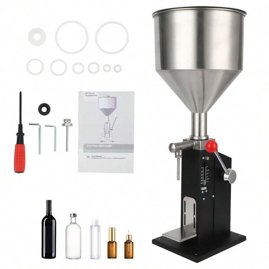 Adjustable Bottle Filling Machine, A03 Pro Manual Paste Liquid Filling Machine With 10L Transparent, Bottle Filler For Milk Water Essential Oil Shampoo Cosmetic Honey-5-50ML