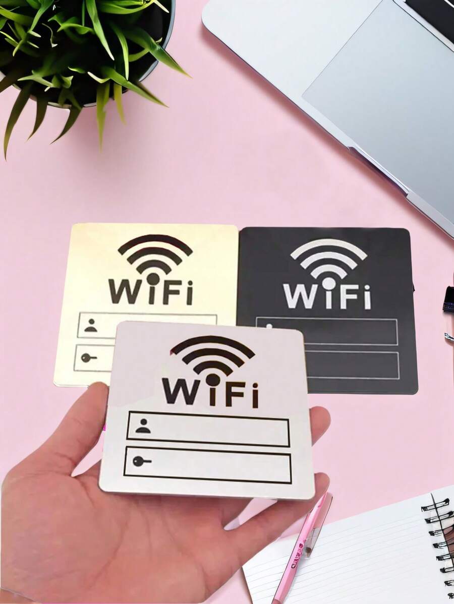 1 Pieza de Señal WiFi Autoadhesiva para Espejo DIY para Restaurante, Oficina, Dormitorio, Guardería, Tienda, Decoración del Hogar, Espejo Acrílico, Pegatina de Decoración de Pared Personalizada
