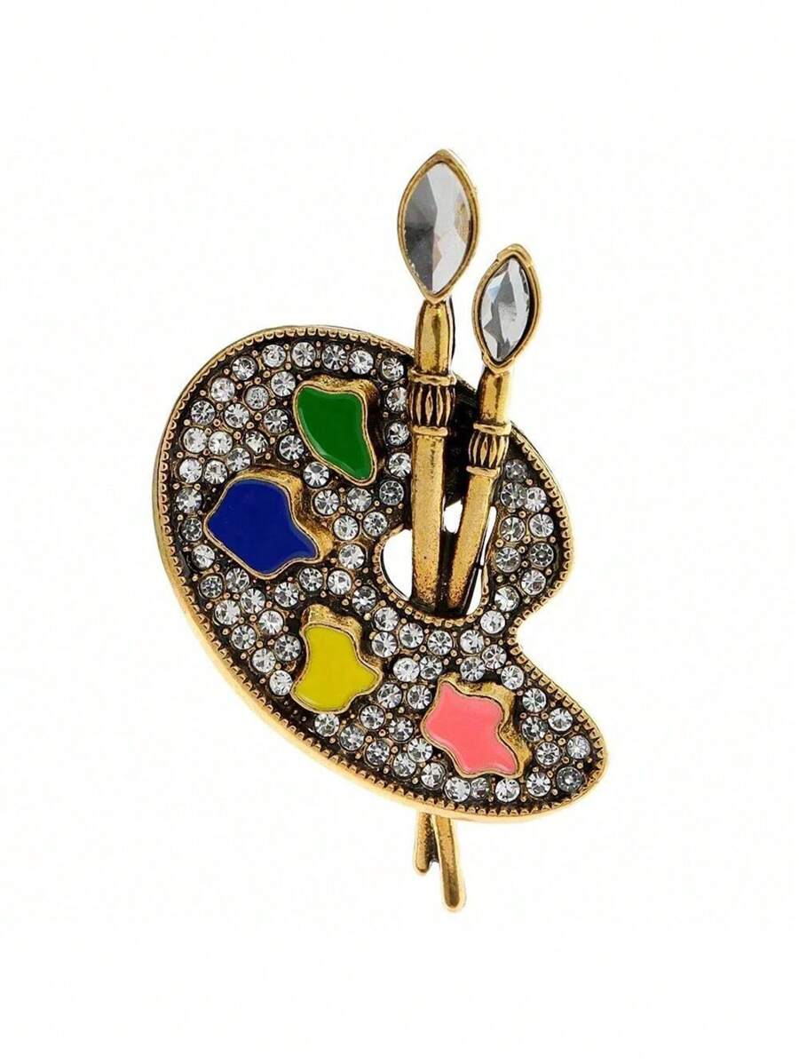1 Stück vintage goldfarbene Künstlerpalette Brosche mit Strass für Frauen, Geschenk im Maler-Künstlerstil, dekorative Anstecknadel für Jackenaufschläge