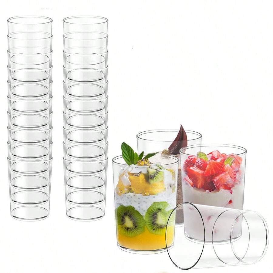 Mini tazas de postre, vasos de chupito redondos de 3 oz, vasos de plástico para postres, vasos de licor para aperitivos, parfait, postres de chocolate, helados, pudines y degustaciones de fiesta