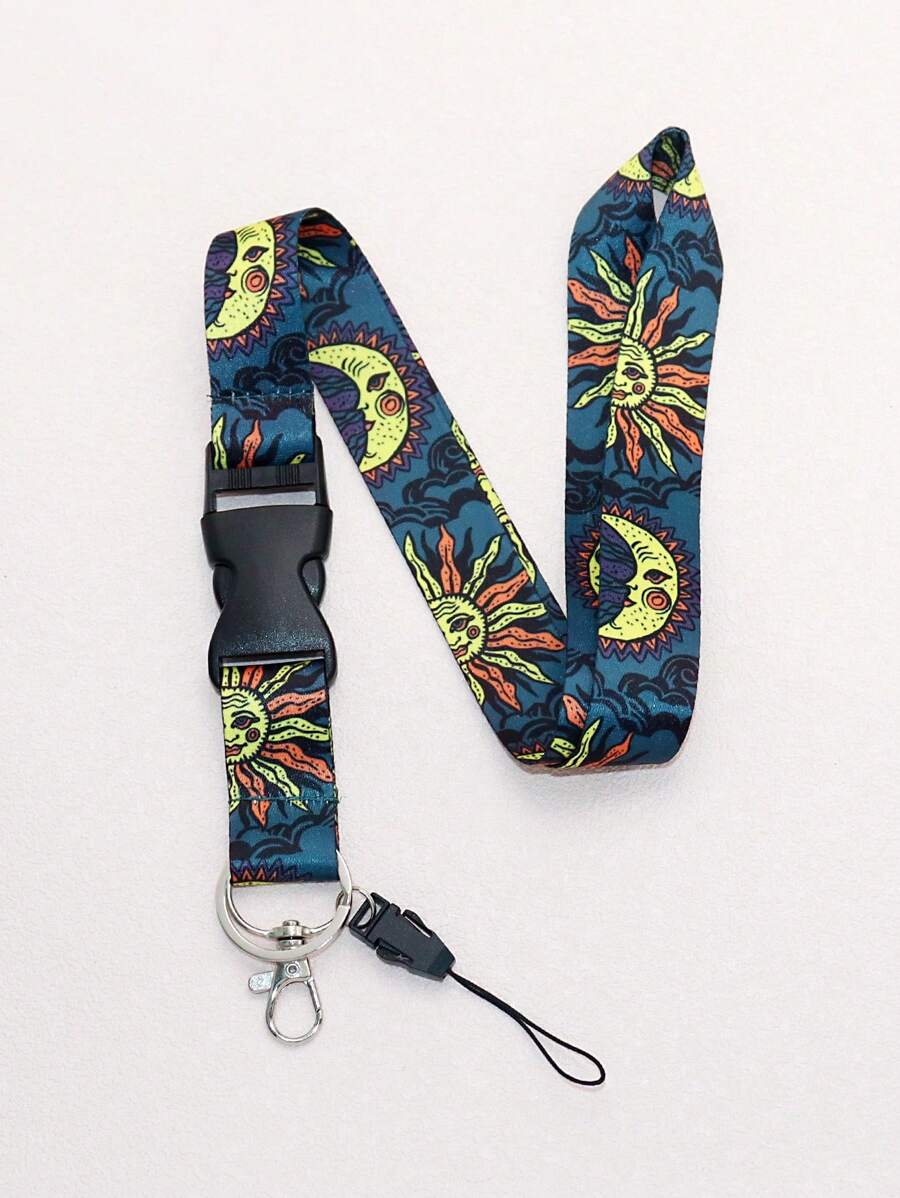 1pc Breakaway Boho Neck Lanyard For Keys,Keychain,ID Badge Holder With Quick Release Buckle,Keyring, Cool Sun And Moon Strap,Great Gift For Women Man. Car Accessories Bag Charm Backpack For School