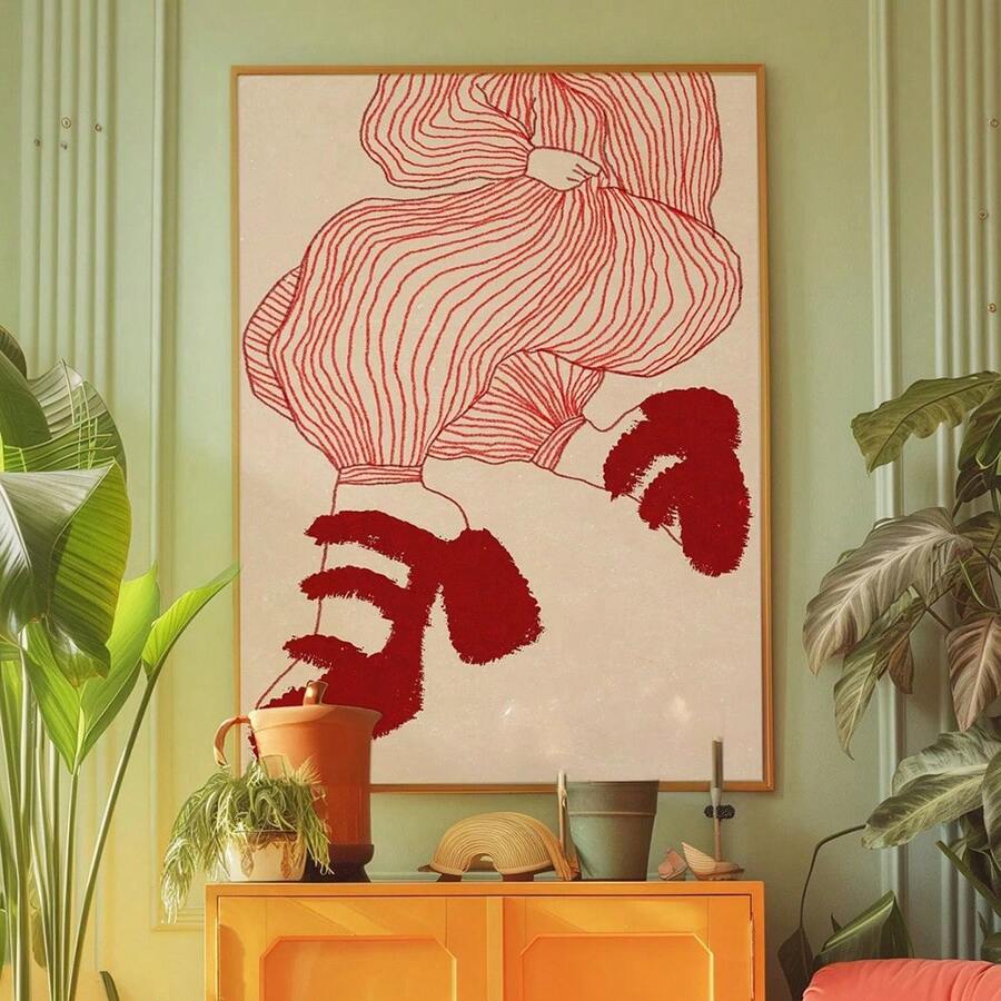 Red Line Art Poster, 70s Wall Print, Red Wall Art, Woman Poster, Shoes Poster, Wall Art, Retro Print, Wall Art,No Frame Gifts Birthday Graduation
