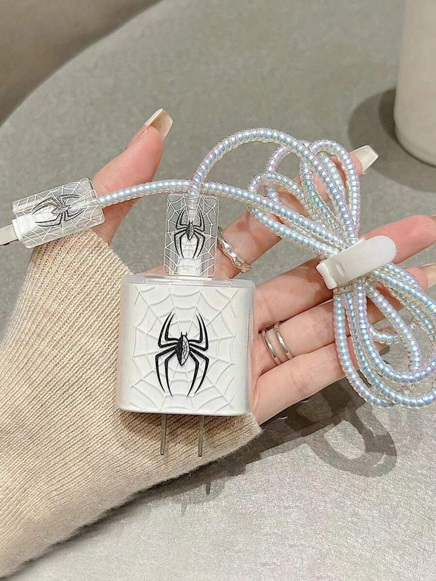 5pcs Black Spider TPU Charger Protective Cover Compatible With Apple 18/20W Charger Cable Protector, Charger Protector