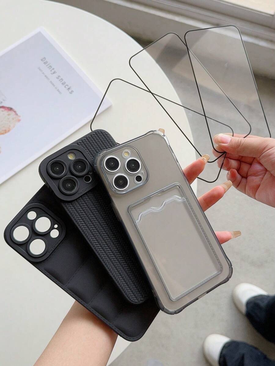 Kartenetui für Handyhülle im europäischen Stil, 6 Stücke 3 einfarbig gewebte Muster mit Daunenfutter Kartenfach Handyhülle mit vollem Schutz + 3 hochklar Anti-Schock Displayschutzfolien kompatibel mit iPhone 15/15 Pro/15 Pro Max/15 Plus/11/12/13/14/XS/XR/11 Pro/11 Pro Max/12 Pro/12 Pro Max/13 Pro/13 Pro Max/14 Pro/14 Pro Max/14 Plus/7 Plus/8 Plus/8/SE2