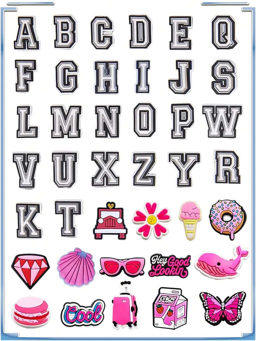 40 Stück Buchstaben Buchstaben Rosa Serie DIY Charms für Schuhe, Schlüsselanhänger, Sandalen, Strandtaschen, PVC Schuh Charms für Clogs Premium Qualität, beliebte Dekorationen und Accessoires, tolle Geschenke für Weihnachten, Geburtstag, Party, Schule