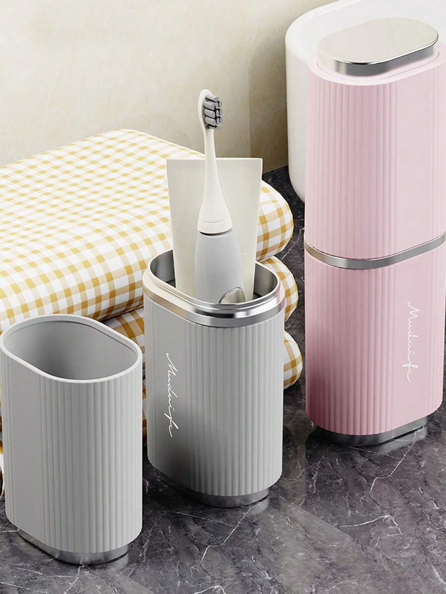 1pc Travel Toiletry Cup With Lid For Mouthwash Or Toothbrush Storage, Large Capacity And Portable