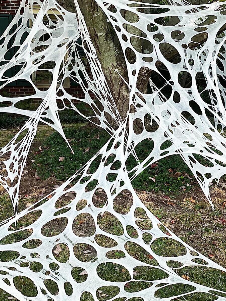 Decoraciones de Halloween para exteriores Telaraña de araña: Corta tu propia red de pescar gigante elástica de ganado. Decoración de casa embrujada con telarañas, decoración de Halloween con telaraña de araña blanca artificial elástica para escenas de fiesta de miedo en casa, decoración navideña