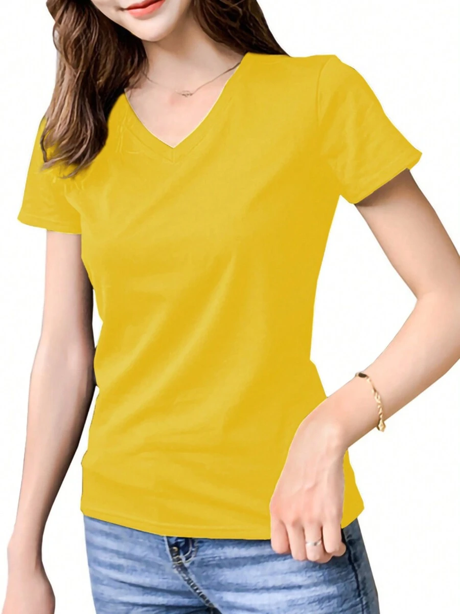 Women's Short Sleeve V-Neck T-Shirt With Casual Fit And Comfortable Fabric