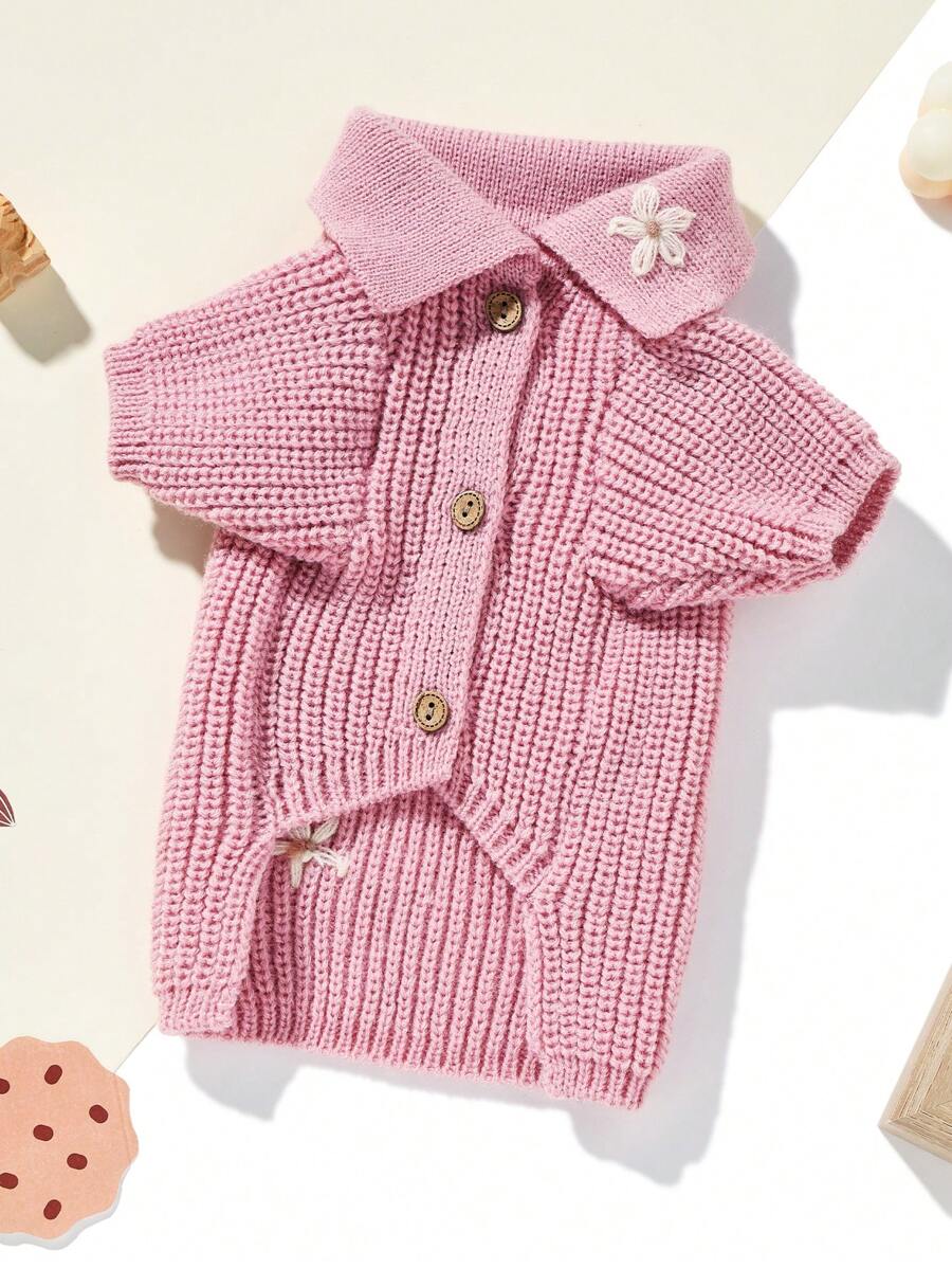 UFBemo 1pc Pet Sweater, Cute 3D Floral Knit Polo Collar Cardigan, Soft Comfortable Material Suitable For Cats And Small-Medium Dogs
