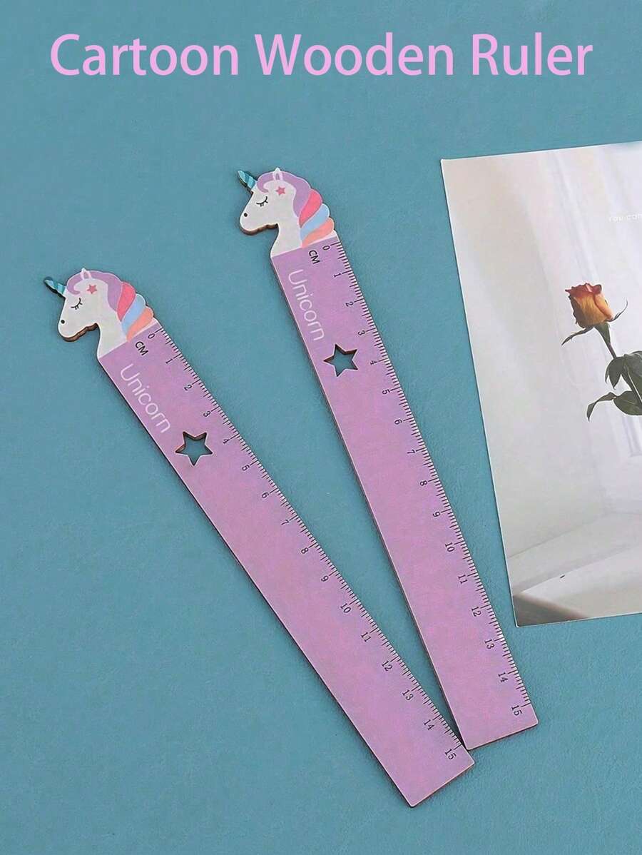 1pc Cute Cartoon Shaped Wooden Ruler With Star And Moon Patterns, Office And Study Tool For Drawing And Measuring, 15cm/5.9in Back To School