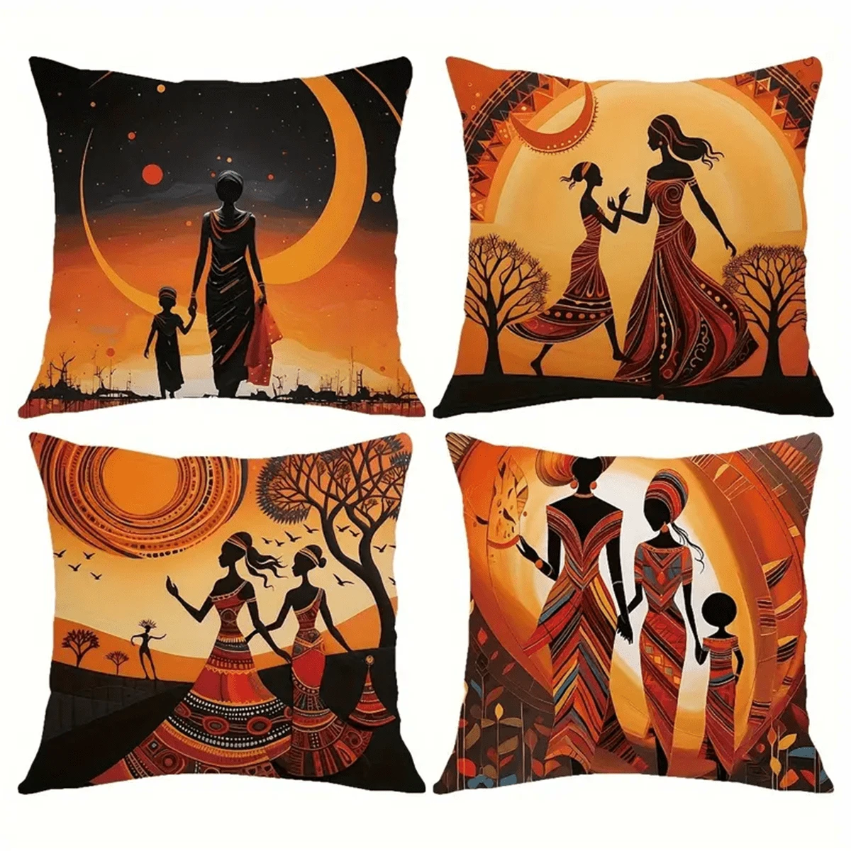 4pcs, African Woman Throw Pillow Cover, Sofa Chair Decoration, 100% Polyester Peach Skin Velvet, Double-Sided Printed Cushion Cover, Throw Pillow Cover, Home Decoration (17.71''x17.71''/45cm*45cm)