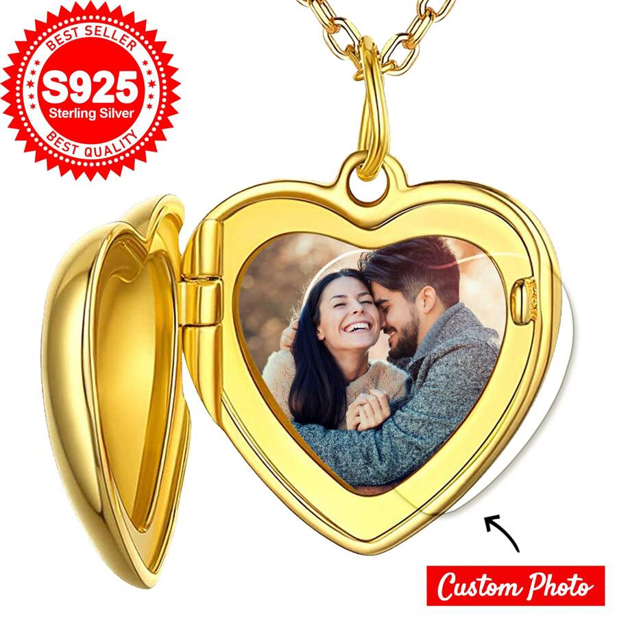 Collana a medaglione in argento sterling 925 personalizzata con foto/immagine per donne, collana a medaglione che può contenere foto, medaglione inciso personalizzato in oro/argento come memoriale per bambini e ragazze, Glow & Grace